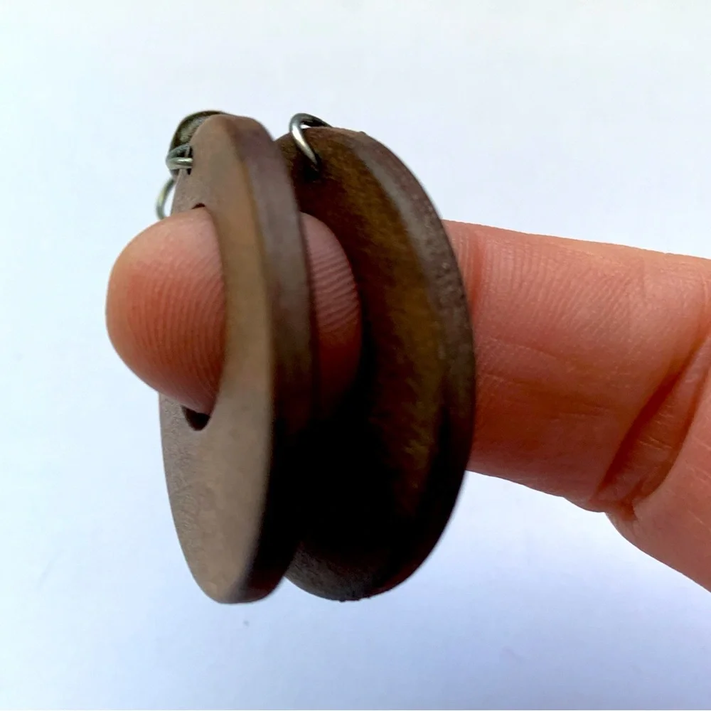 Brown Wood Earrings with Heart and Circle Designs